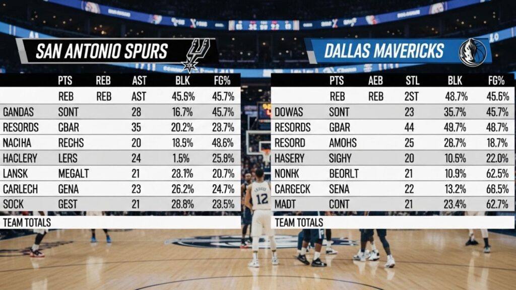 san antonio spurs vs dallas mavericks match player stats
